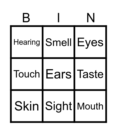 My 5 Senses Bingo Card