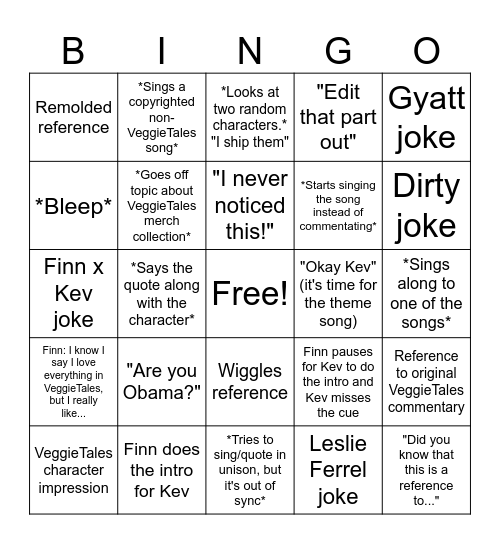 Finn and Kev Commentary Bingo Card