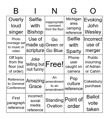 Michigan Area Annual Conference 2016 Bingo Card