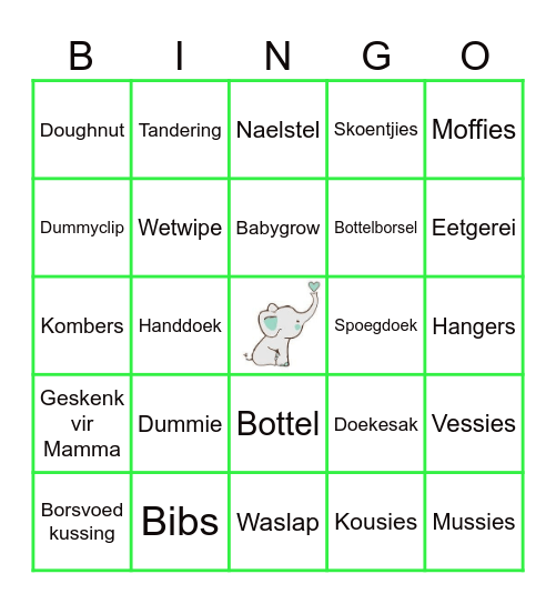 Merk die item af soos wat dit ontvang word. Vyf in 'n ry wen! Skree net BINGO! Bingo Card