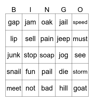 Jolly Phonics 3,4 Bingo Card