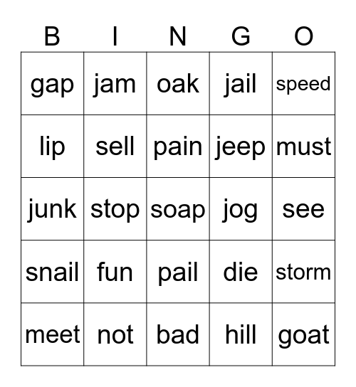 Jolly Phonics 3,4 Bingo Card