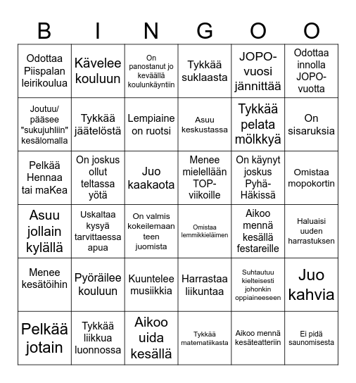 JOPO-bingo Card