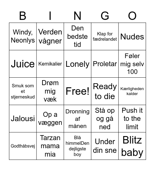 Danske hits Bingo Card