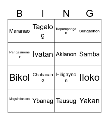 Language Bingo Card
