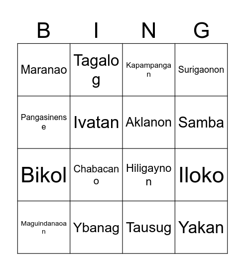 Language Bingo Card