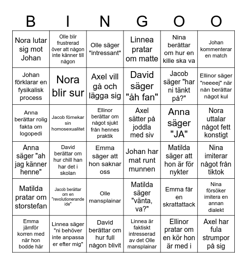 Agnes Bingo Card