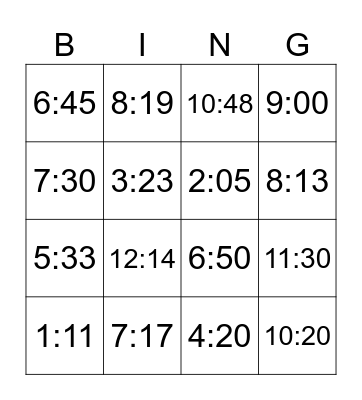 Time Bingo Card