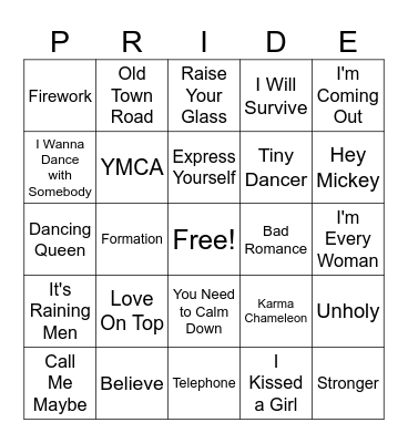 Pride Music Bingo Card