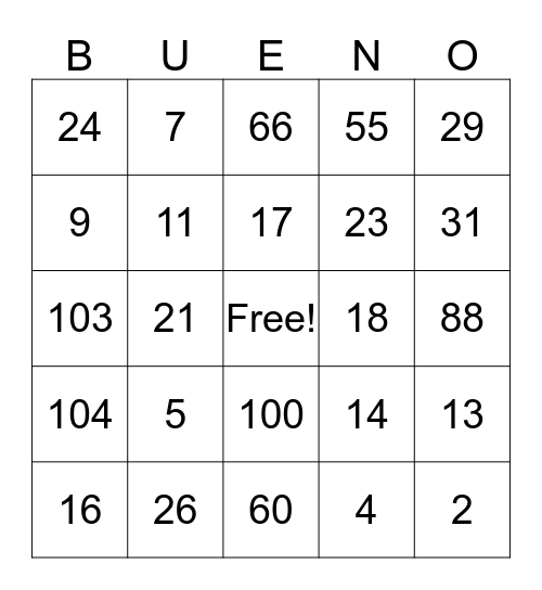 JUGANDO  CON  LOS  NUMEROS Bingo Card
