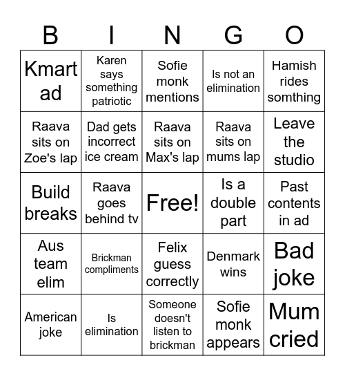 Lego masters bingo Card