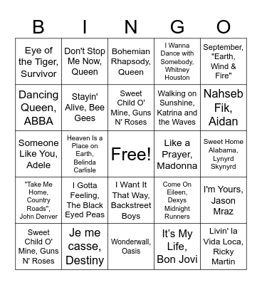 Community of Parents Music Bingo Card