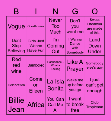 80's MUSICAL BINGO Card