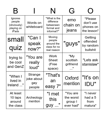 English B HL TW Bingo Card