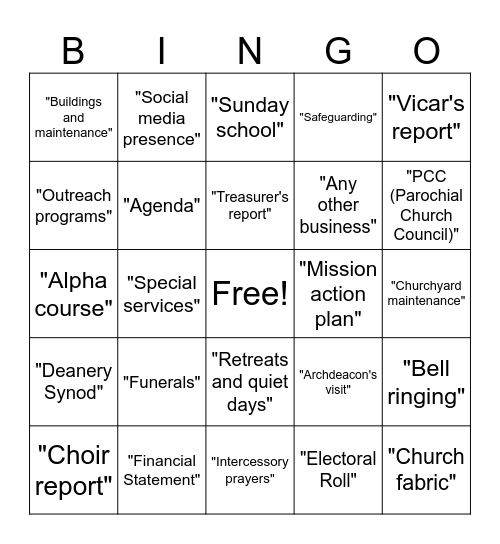 Bow Church Bingo Card