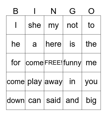 Sight Word Bingo (Kraft) Bingo Card