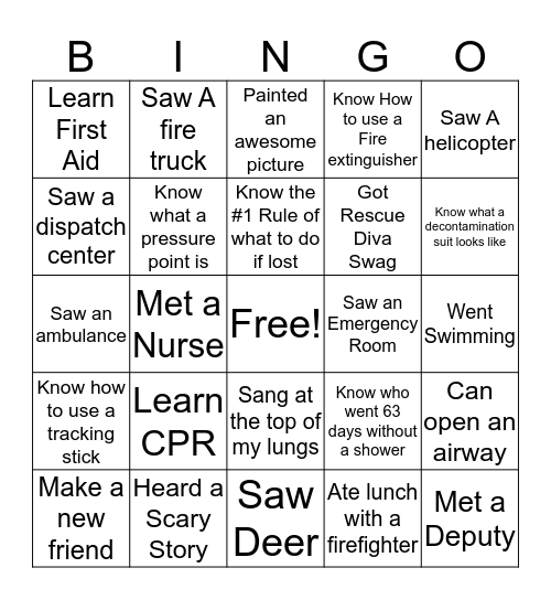 Rescue Diva's 16 - Things I did, saw and learned Bingo Card
