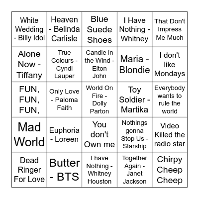 ULTIMATE MUSIC BINGO Card