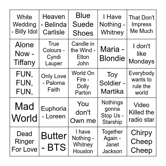 ULTIMATE MUSIC BINGO Card