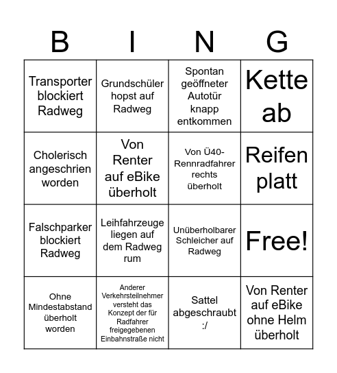 Fahrradbingo Card