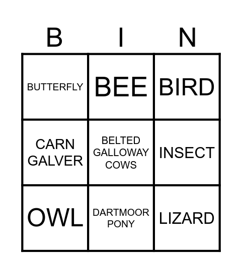 NATURE BINGO Card