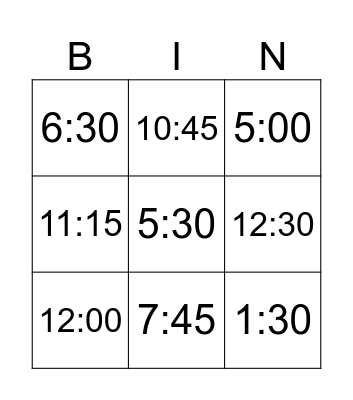 What`s the time Bingo Card