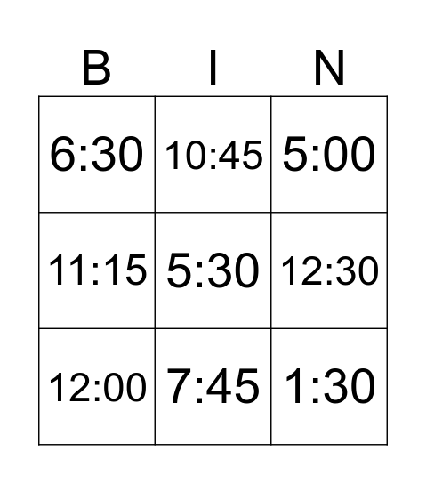 What`s the time Bingo Card