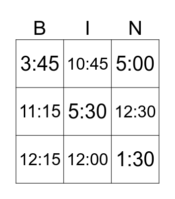 What`s the time Bingo Card