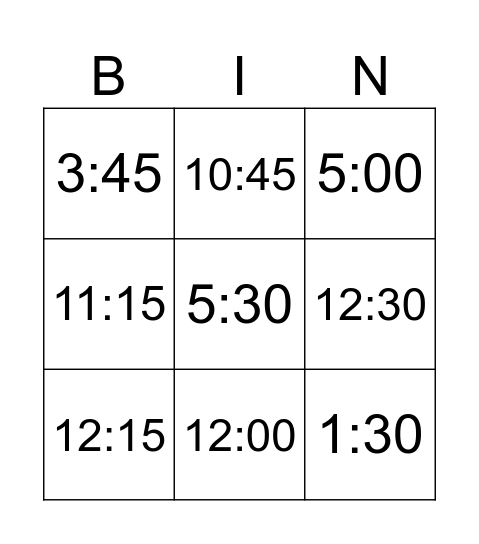 What`s the time Bingo Card