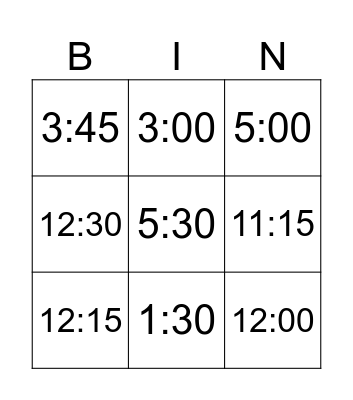 What`s the time Bingo Card