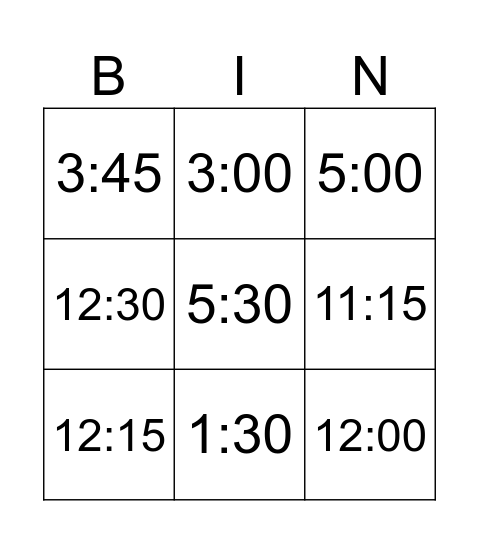What`s the time Bingo Card