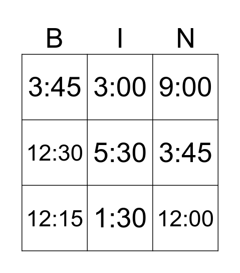 What`s the time Bingo Card