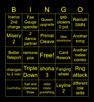 BALD Fantasy Bingo Card