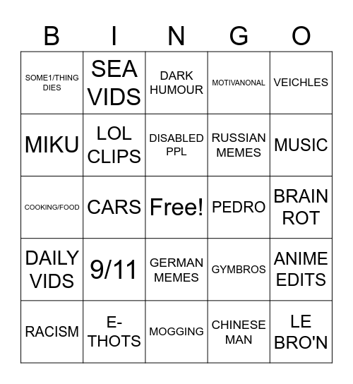 XD Bingo Card