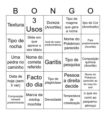 O bom sabor da selva Bingo Card