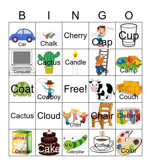 Letter "C" Bingo Card