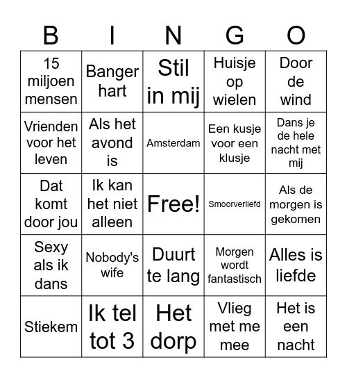 Nederlandse muziek Bingo Card