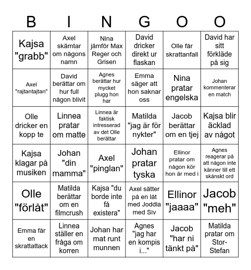 Anna Bingo Card