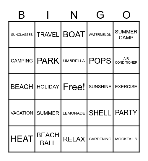 SUMMER BINGO Card