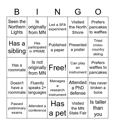 SFA Field Trip Bingo Card