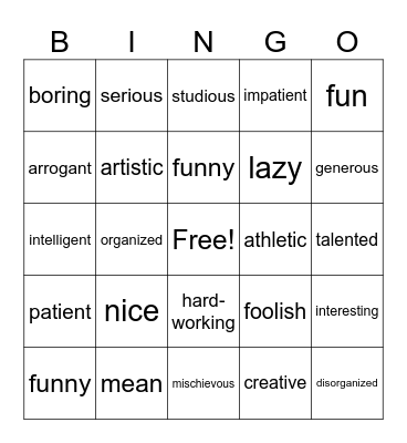 Personality Descriptions (SPA-->ENG) Bingo Card