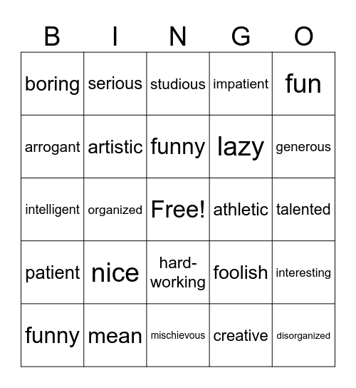 Personality Descriptions (SPA-->ENG) Bingo Card