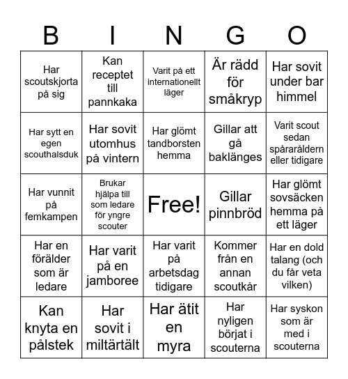 Utmanarbingo Card