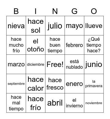 El tiempo Bingo Card