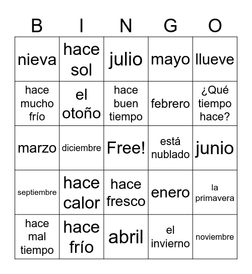 El tiempo Bingo Card