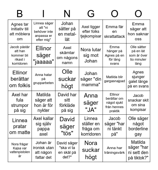 Nina Bingo Card