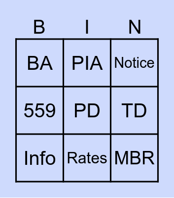 TRU Bingo Card