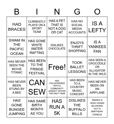 FIND SOMEONE WHO ... Bingo Card