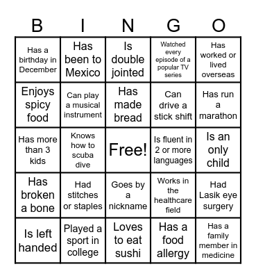 Medical B.I.N.G.O- Find Someone Who... Bingo Card