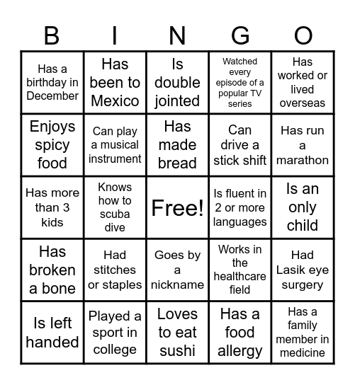 Medical B.I.N.G.O- Find Someone Who... Bingo Card